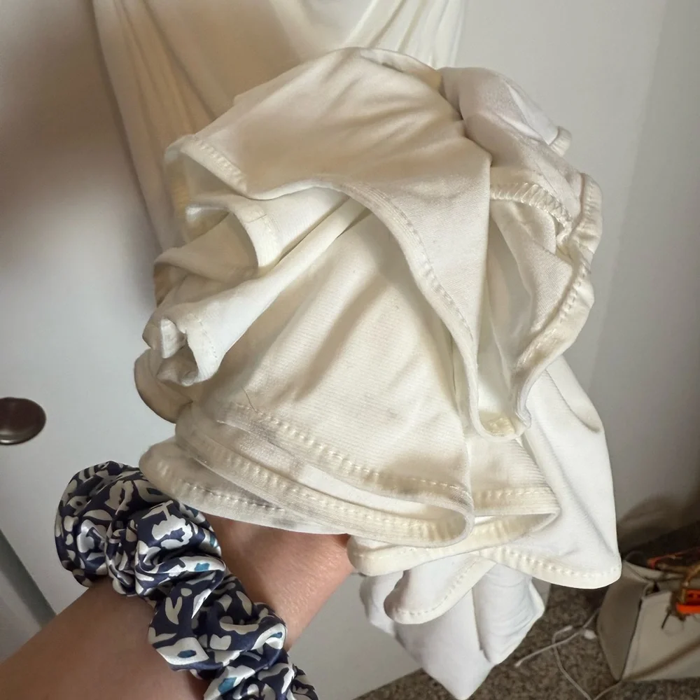 IEENA MAC DUGGAL 26517 White Foldover Asymmetric Ruched High Slit Jersey Gown 8 - Picture 6 of 7